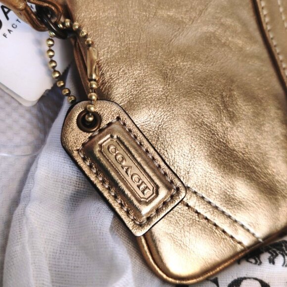 Coach Metallic Leather Hampton Wristlet in Gold/Brass, NWT - Picture 4 of 6